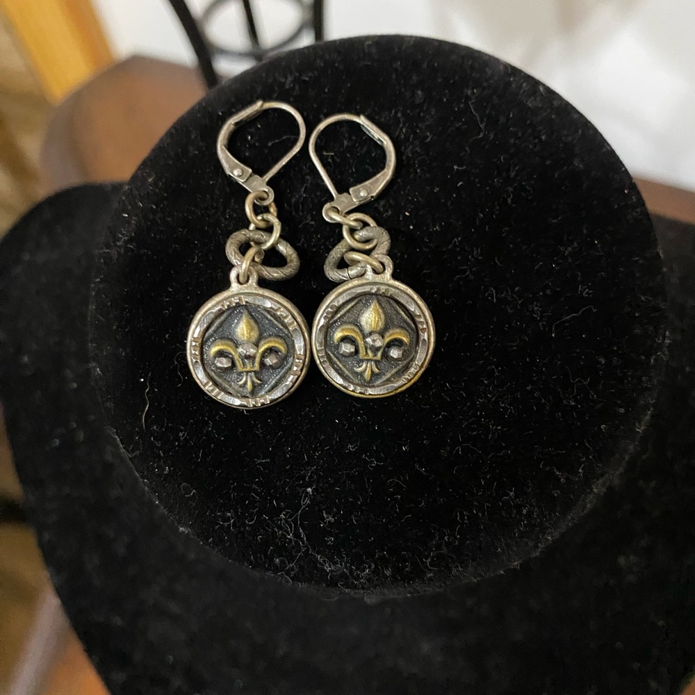 Grandmother’s Buttons Gold and Silver Fleur-de-Lis Earrings